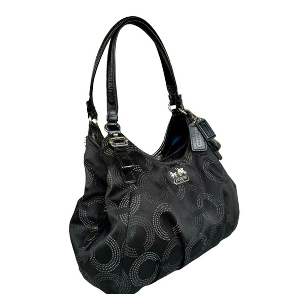 Coach CC Signature Madison Black Satin Shoulder Bag Tote Women’s - Picture 3 of 6